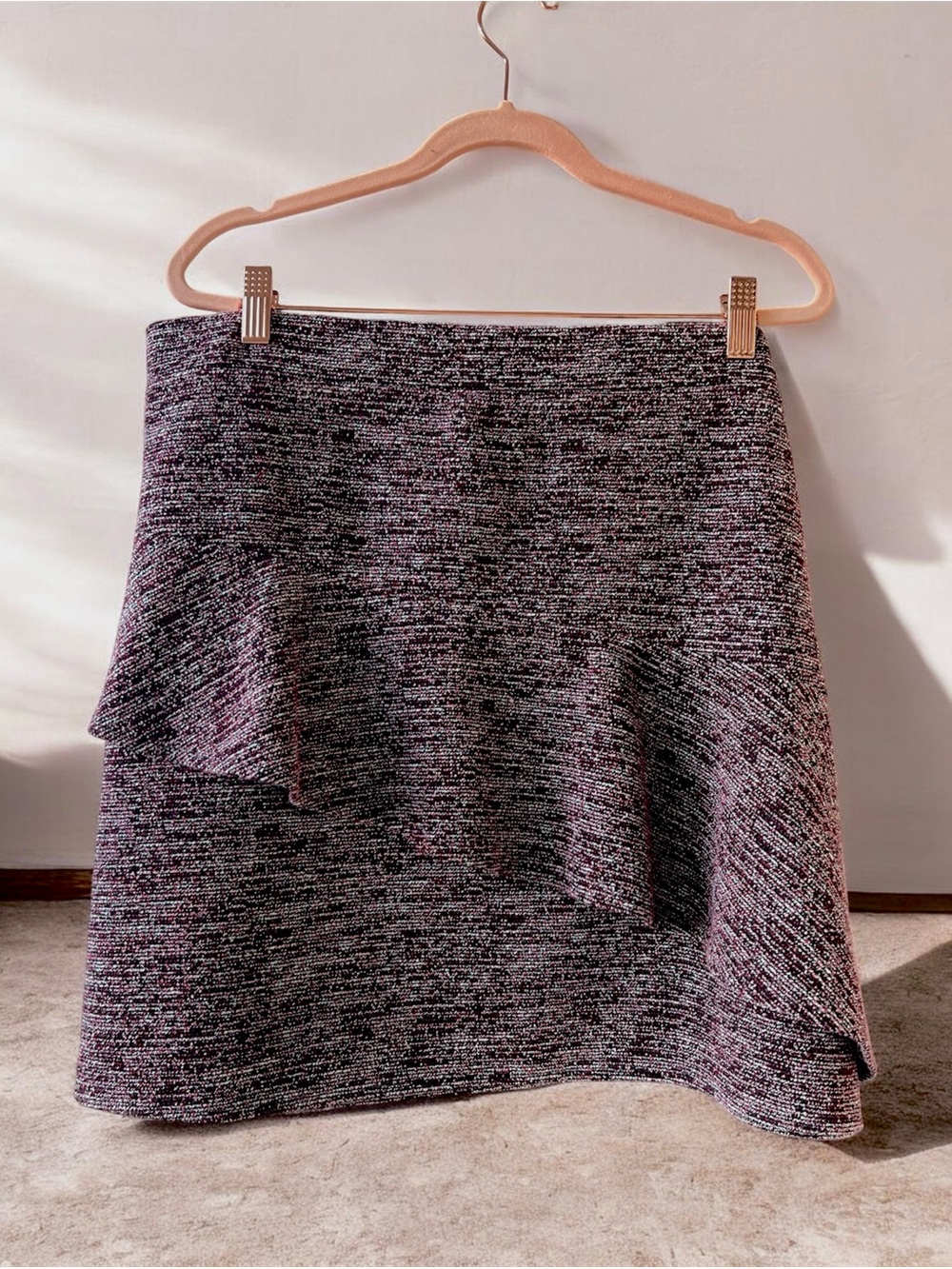 Wine/Burgundy & Black & White Tweed Ruffle Hem Skirt